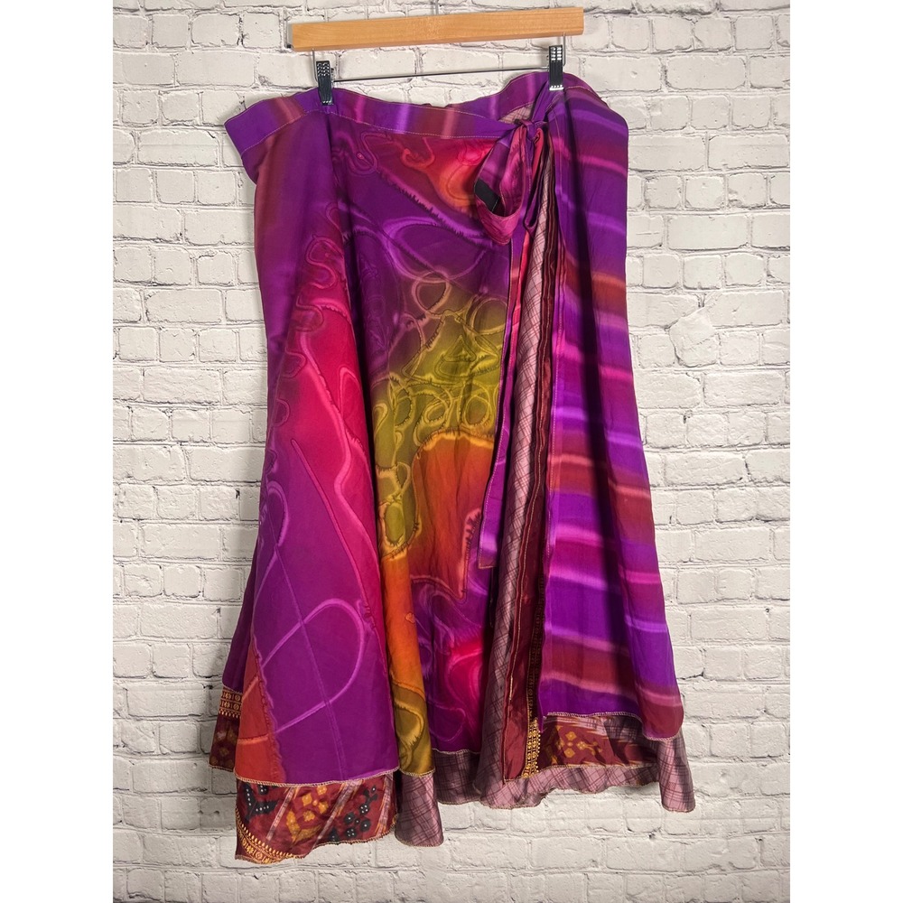 Darn Good Yarn Sari Silk Wrap Skirt Purple Pink Boho Festival Size 4-12